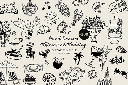 +200 Whimsical Wedding Summer Bundle, a Food Illustration by NassyArt