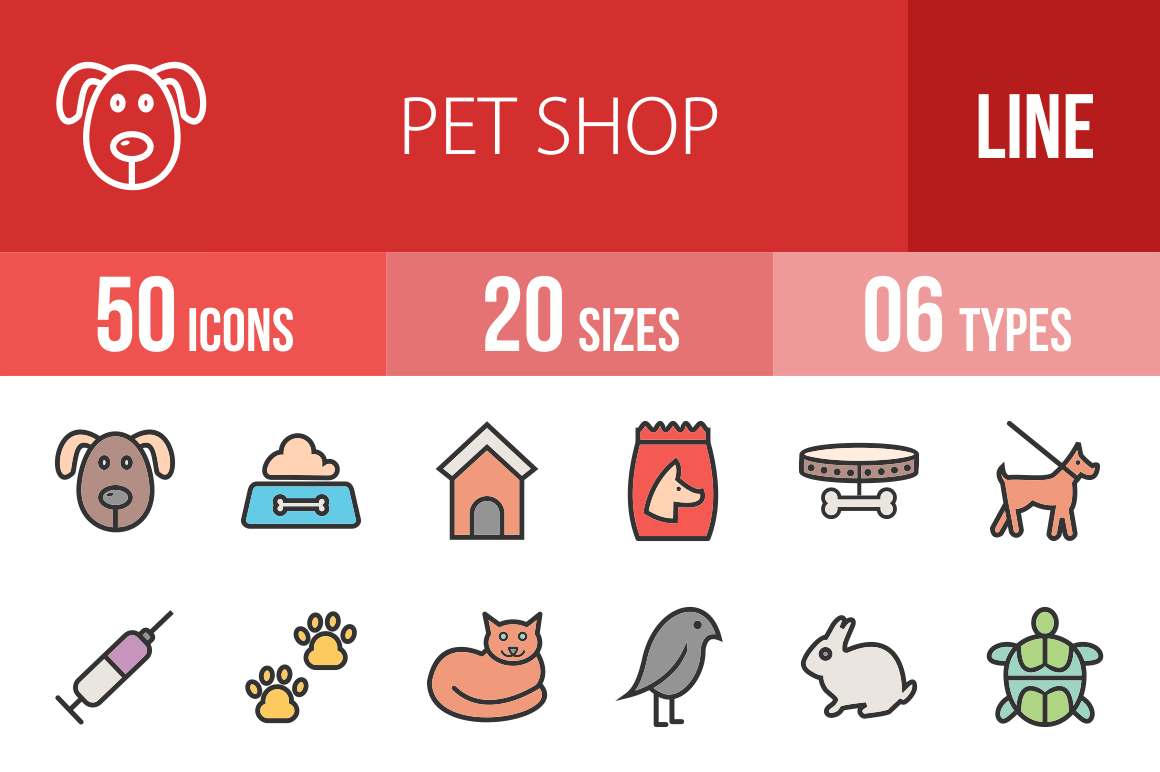 50 Pet Shop Line Filled Icons, an Outline Icon by IconBunny