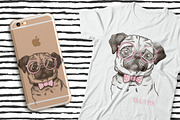 Pug dog print illustration, an Animal Illustration by Hala (Thumbnail 1 of 3)