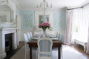 Elegant dining room depicting a set table with a floral centerpiece, antique fi, an Architecture Photo by Studio ANNA