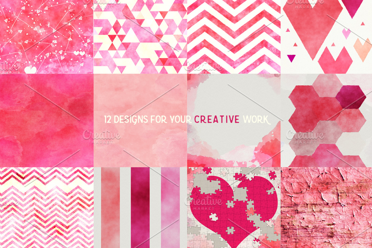 Watercolor Valentines Digital Papers preview 2