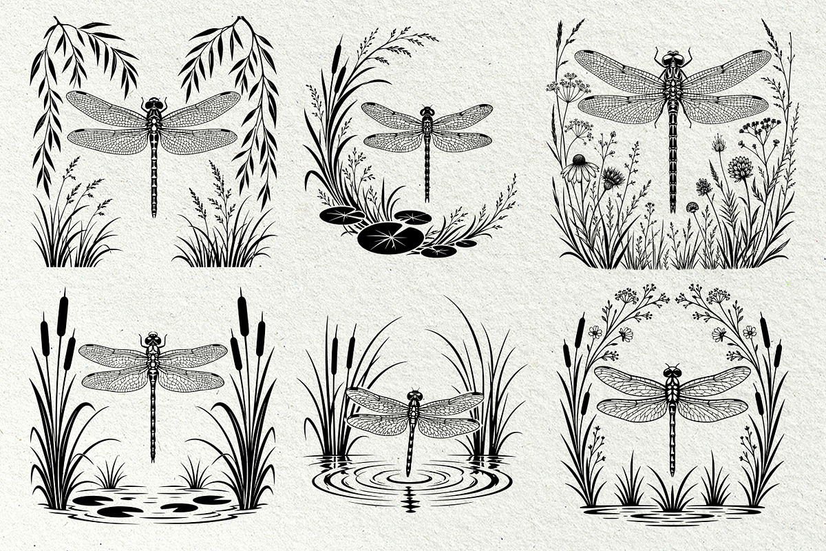 Dragonfly Pond Line Art Graphics, a Decorative Illustration by DENIDigitalArtSudio (Photo 4 of 6)