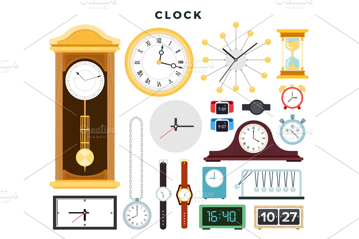 Different old and modern clocks and, a Work Illustration by Mountain Brothers