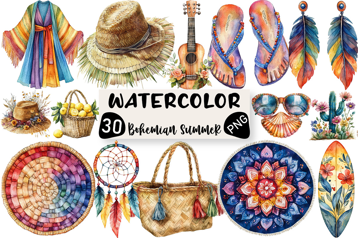 Bohemian Summer Clipart, an Illustration by Black Bird Studio (Photo 1 of 6)