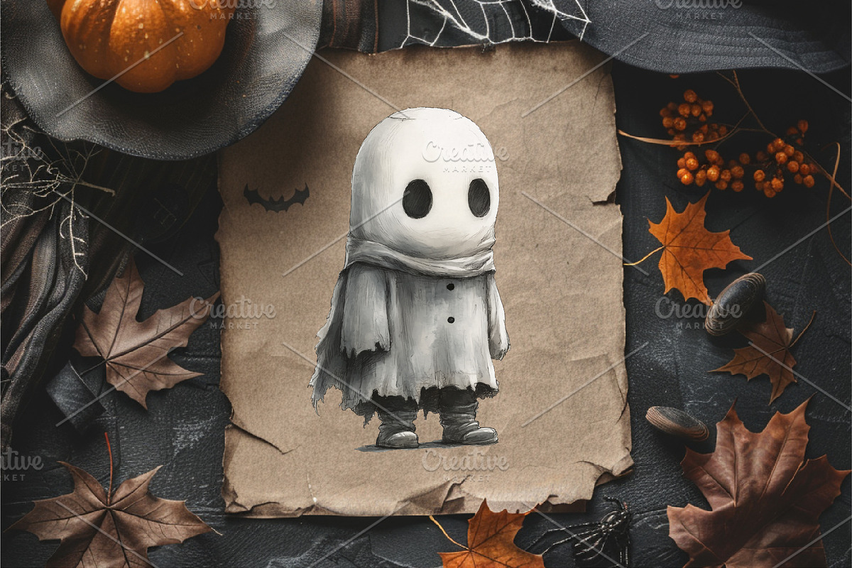 Cute Halloween Ghost. TShirt Sticker, an Animal Illustration by KENO Mascots (Photo 7 of 10)