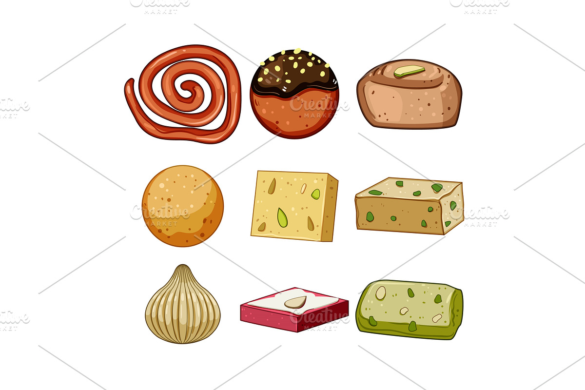 Indian sweets collection on white, a Food Illustration by pikepicture