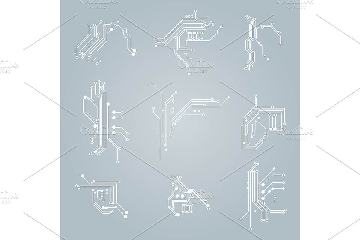 Circuit Board Elements Thin Line Set, an Object Illustration by ...