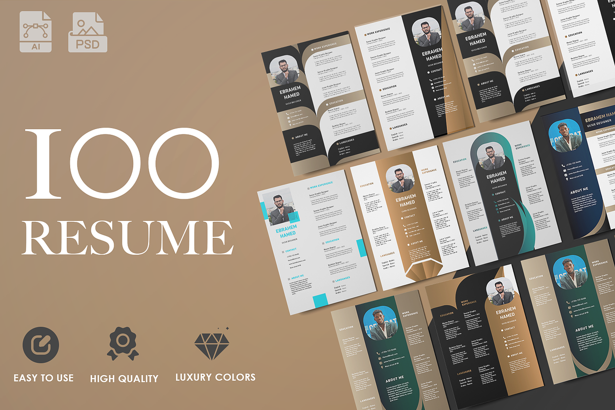100 Resume - luxury templates, a Resume Template by Hamed Studio (Photo 1 of 15)