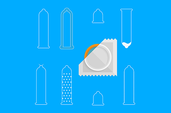 Condoms White Line Vector Icons