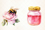 Watercolor Honey And Bee Clipart, an Illustration by DreamCafeArt (Thumbnail 2 of 5)