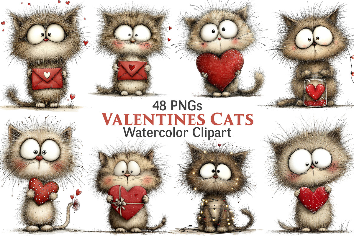 Whimsical Cats Valentine's Day Clipa, an Illustration by Pixels.Craft (Photo 1 of 5)
