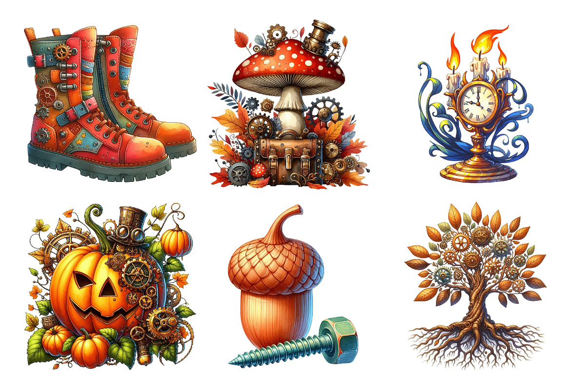 Watercolor Steampunk Autumn Clipart, an Illustration by Daily.Designs (Photo 4 of 5)