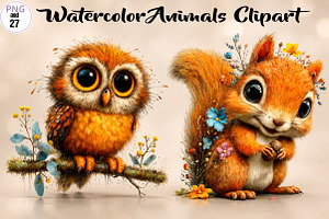 Watercolor Animals Clipart, a Seasonal Illustration by CreationArt
