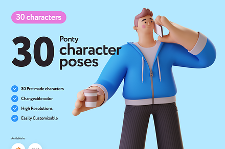 Ponty Student 3D Character Set, a Characters & Person 3D Model by Welovegraphics