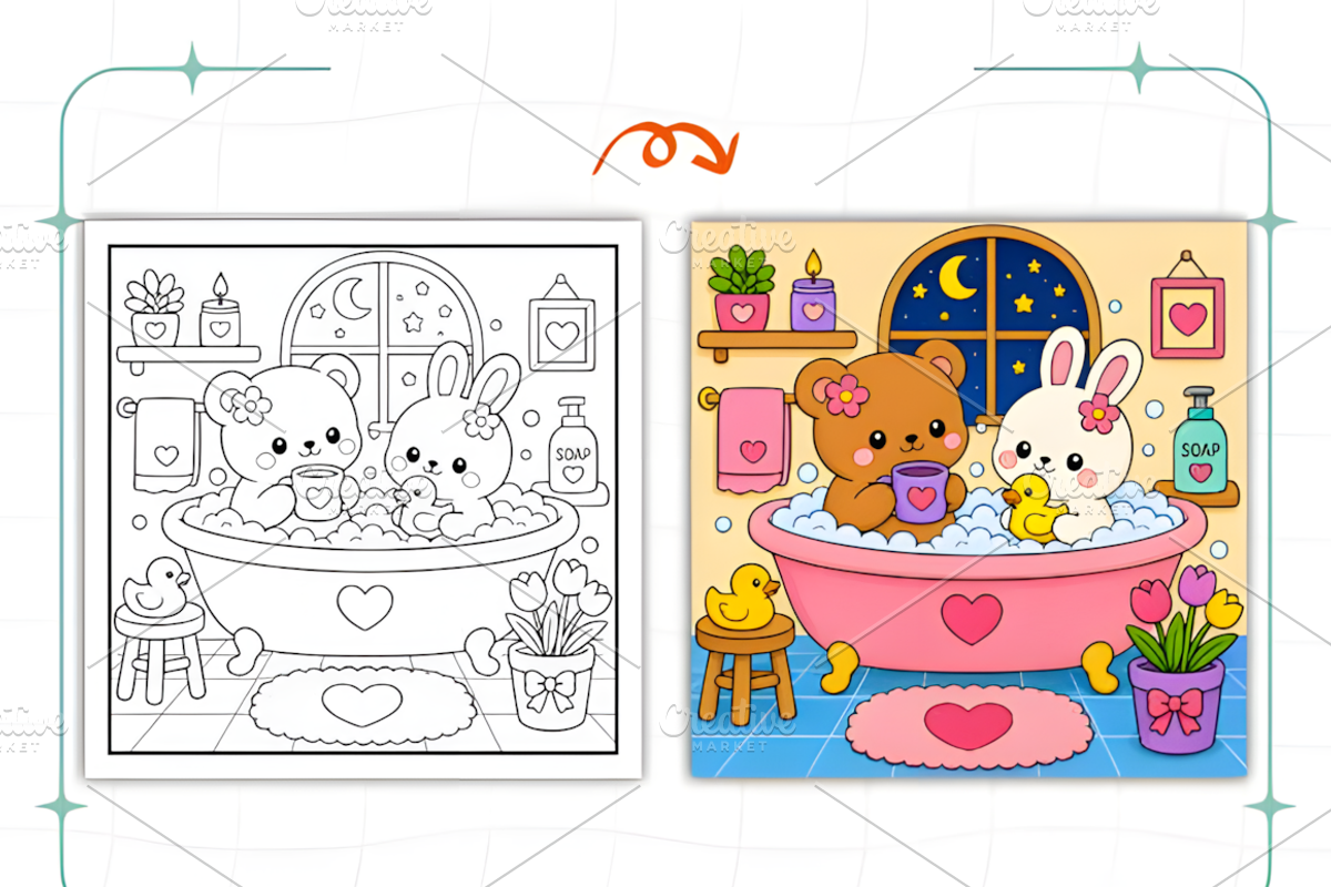 Kawaii Daydreamy Cute Coloring Pages, a Decorative Illustration by Coco Bloom (Photo 3 of 8)