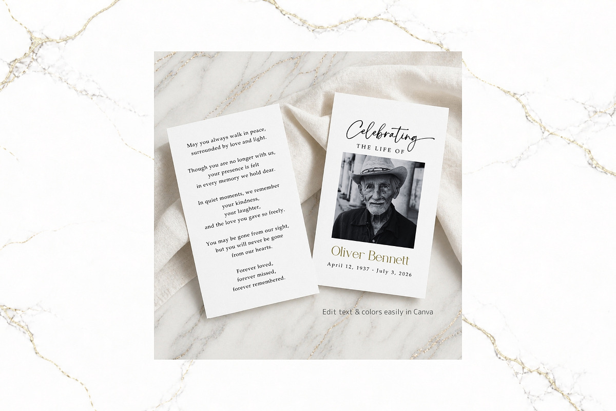 Funeral Prayer Card B&W Canva FR001, a Card Template by TyphoonStudio (Photo 4 of 5)