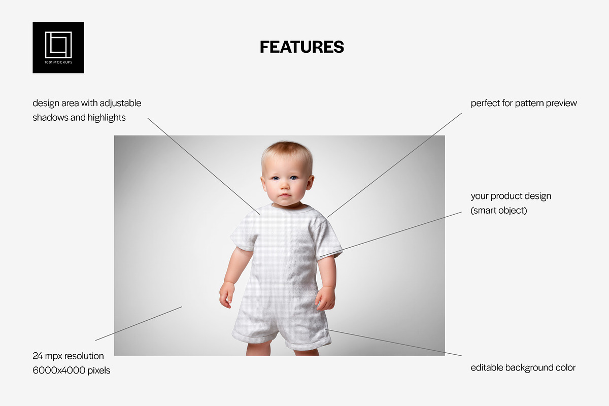 Short-sleeved Kid's Romper Mockup, a Shirt Mockup by 1001 mockups (Photo 2 of 7)
