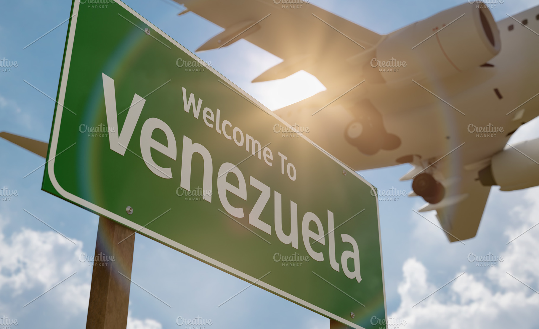 Welcome To Venezuela Sign and Plane, a Transportation Photo by Andy Dean Photography