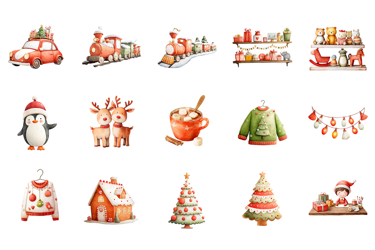 Watercolor Christmas Clipart, an Illustration by CreationArt (Photo 2 of 5)