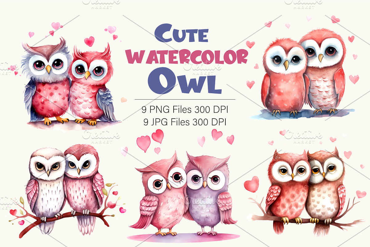 Cute Owls for Valentines Day., an Animal Illustration by KENO Mascots (Photo 1 of 10)