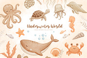 Watercolor Sea Animals Clipart, an Animal Illustration by ElenaPlatovaArt (Thumbnail 1 of 13)