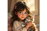 Girl Child with Kitten, an Animal Illustration by Sharon Schwalbe (Thumbnail 2 of 3)