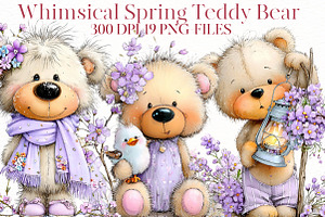 Whimsical spring teddy bear Clipart, an Illustration by Designworld