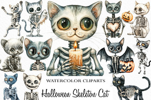 Halloween Skeleton Cat Clipart, an Illustration by Craft Nest