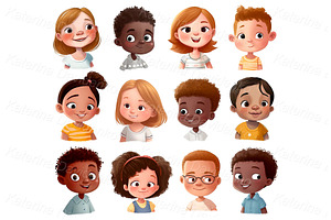 Cartoon Kids Faces Avatars Clipart