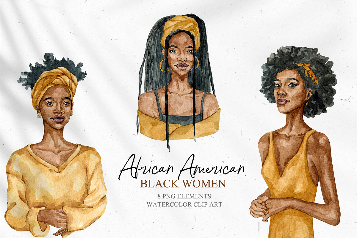 Watercolor African-American Women, an Illustration by CrystalinaShop (Photo 2 of 3)