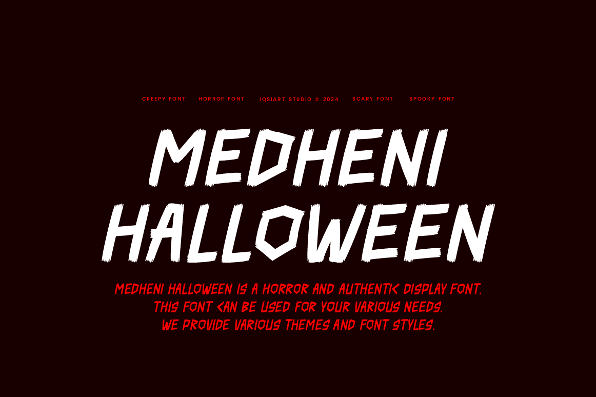 Medheni Halloween Font, a Sans Serif Font by Iqsiart Studio (Photo 2 of 7)
