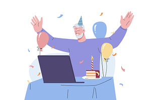 Senior man celebrating birthday, an Illustration by Valerie Bodnar
