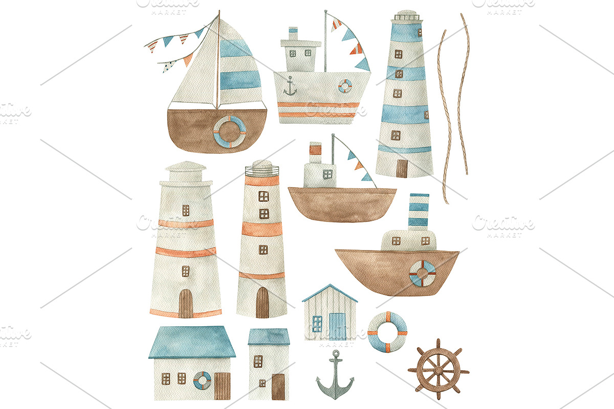 Watercolor Marine Collection, an Object Illustration by Natikka Art (Photo 3 of 7)
