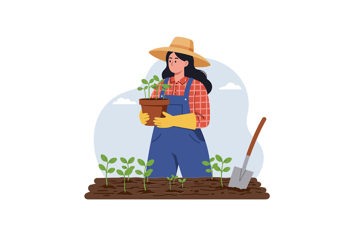Gardener holding a potted plant in a, an Illustration by designvectx