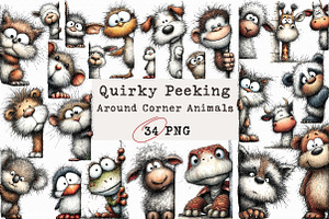Quirky Peeking Around Corner Animals, an Illustration by Libby Wishes