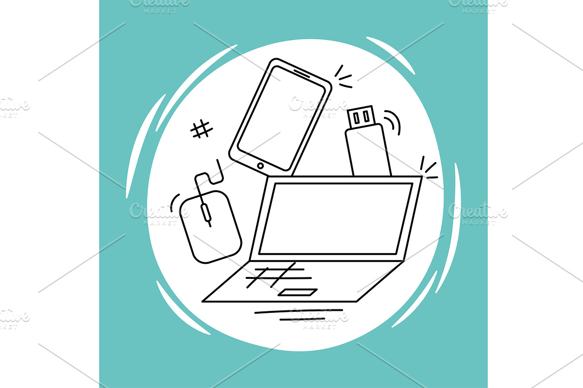 laptop phone and usb, a Technology Illustration by studiogstock