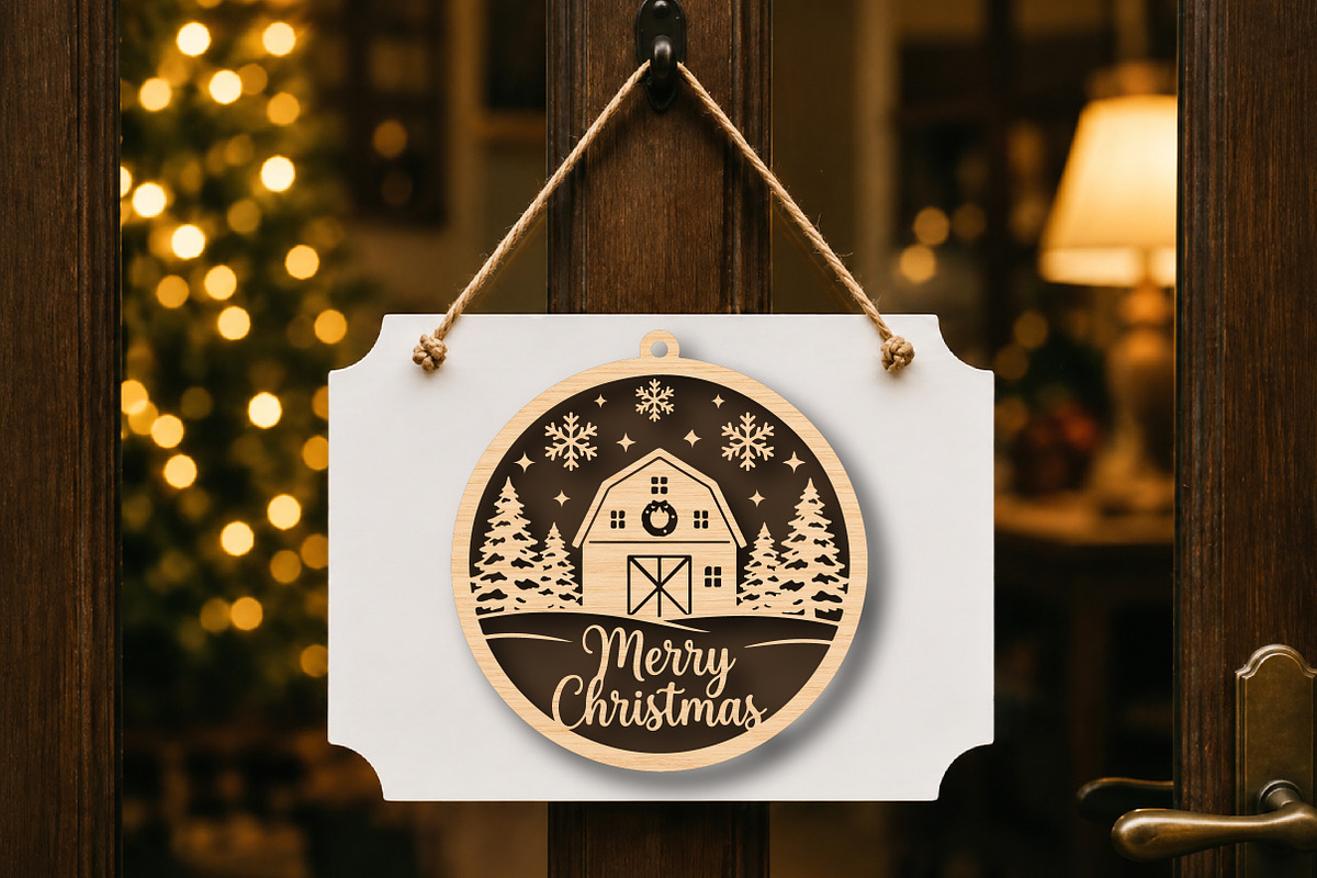 Merry Christmas Barn Ornament SVG, a Work Illustration by Digital Artistic99 (Photo 4 of 4)
