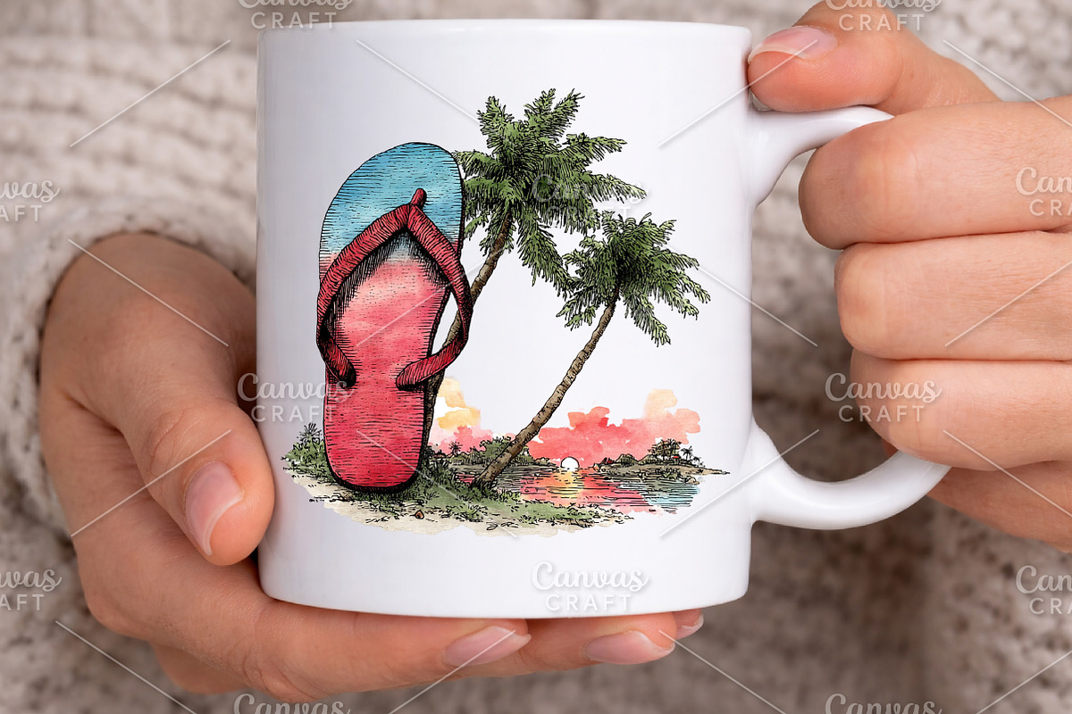 Watercolor Summer Flip Flop Clipart, an Illustration by Canvas Craft (Photo 5 of 7)