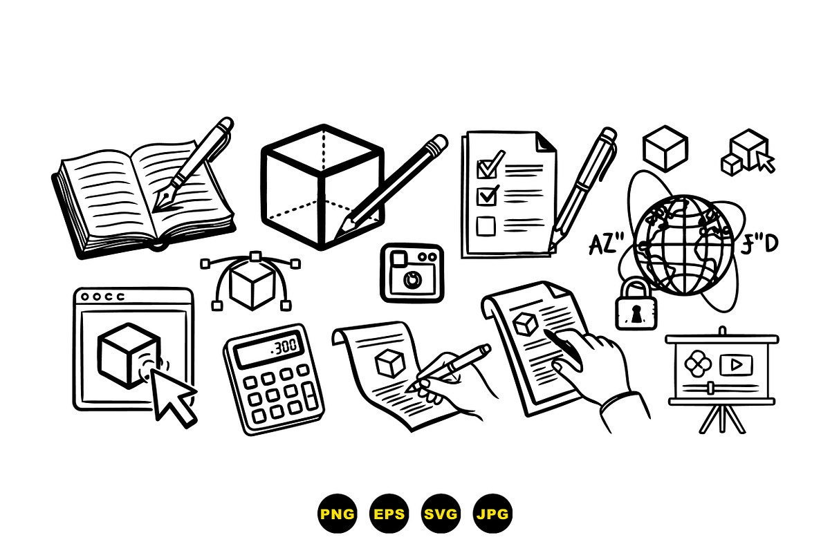 Hand Drawn Office Supplies Set, an Illustration by designvectx (Photo 3 of 3)