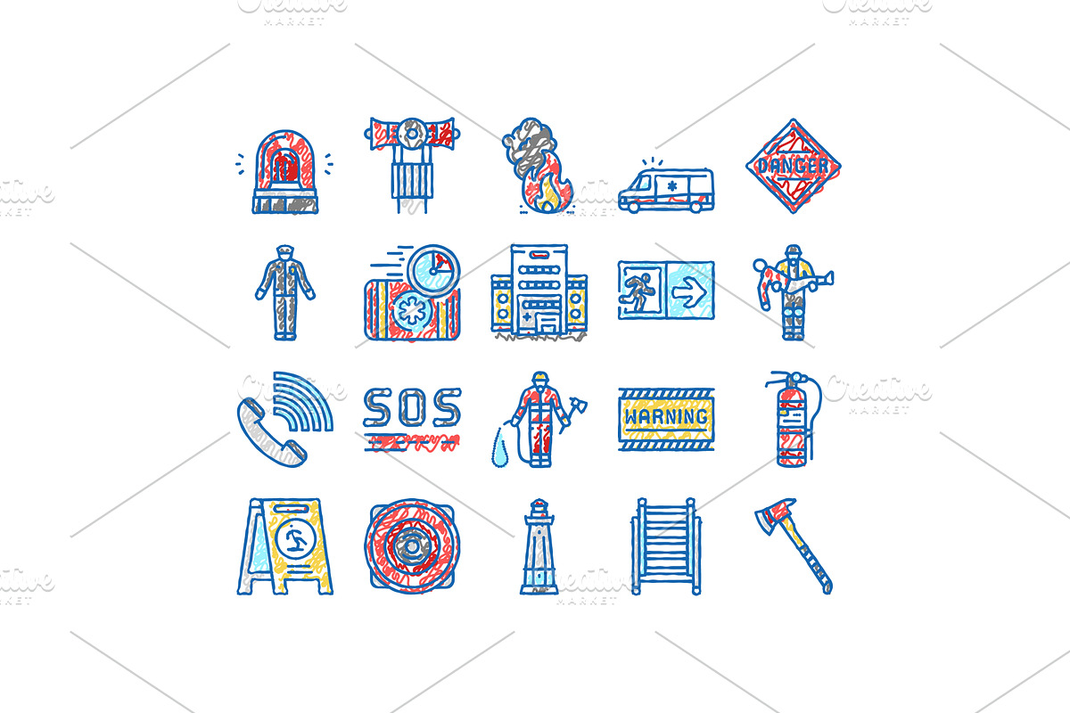 Emergency Helping In Accident Icons, an Object Illustration by pikepicture