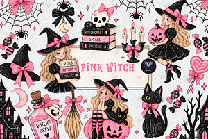 Pink Halloween Witch Clipart