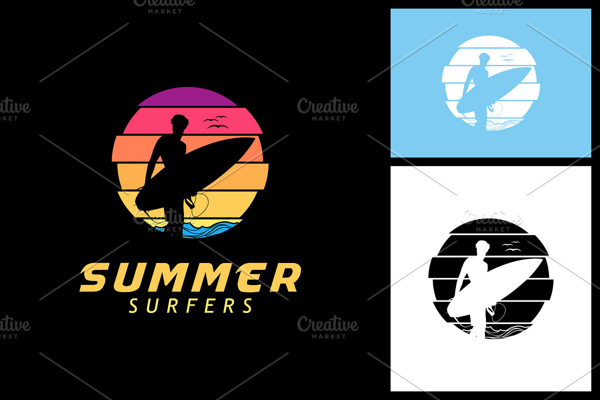 surfer silhouette logo at sunset, a Branding & Logo Template by Atlantis X Nurman Arbai (Photo 2 of 2)
