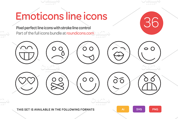 Emoticons Line Icons Set preview 6