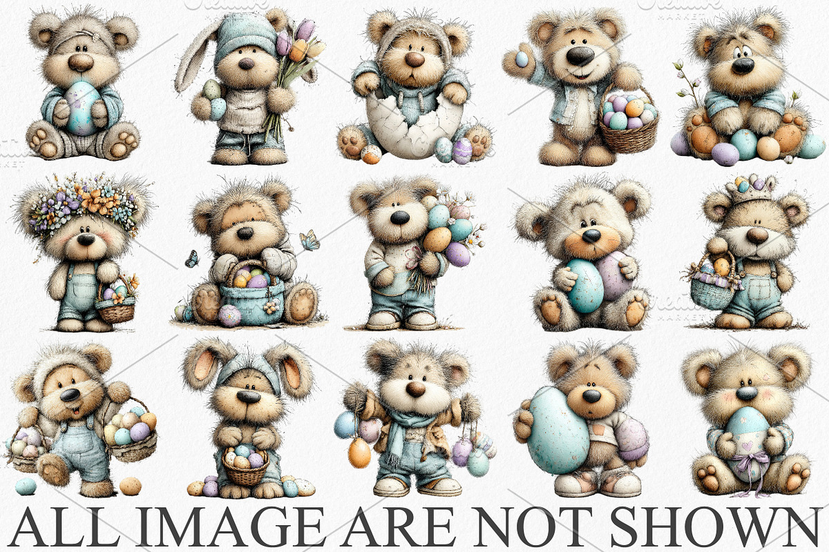 Whimsical Easter Teddy Bear Clipart, an Illustration by Canvas Craft (Photo 3 of 6)