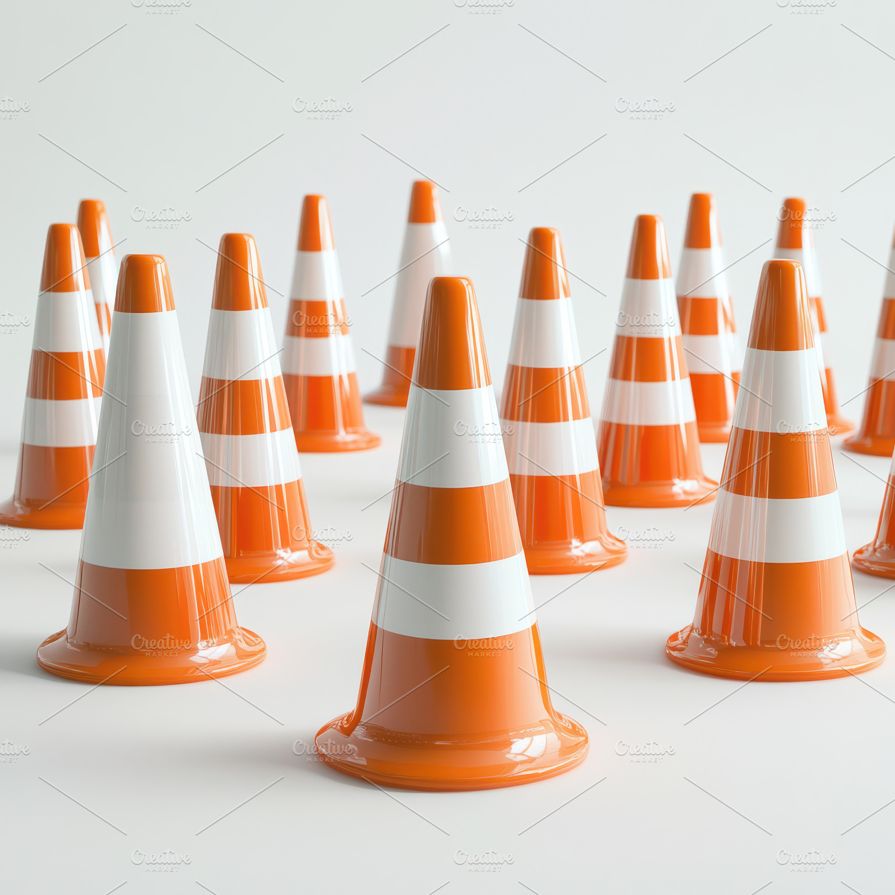 Orange and white traffic cones on wh, an Abstract Photo by Pixeness Studio