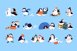 Christmas penguins set, backgrounds, an Animal Illustration by PaperTrident