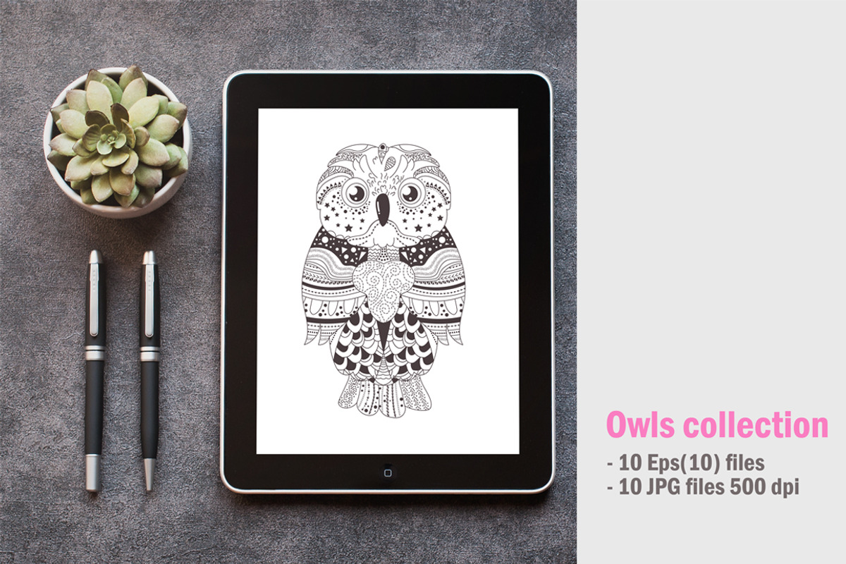 Owls. Coloring pages, a Background Graphic by Anna Violet (Photo 2 of 5)