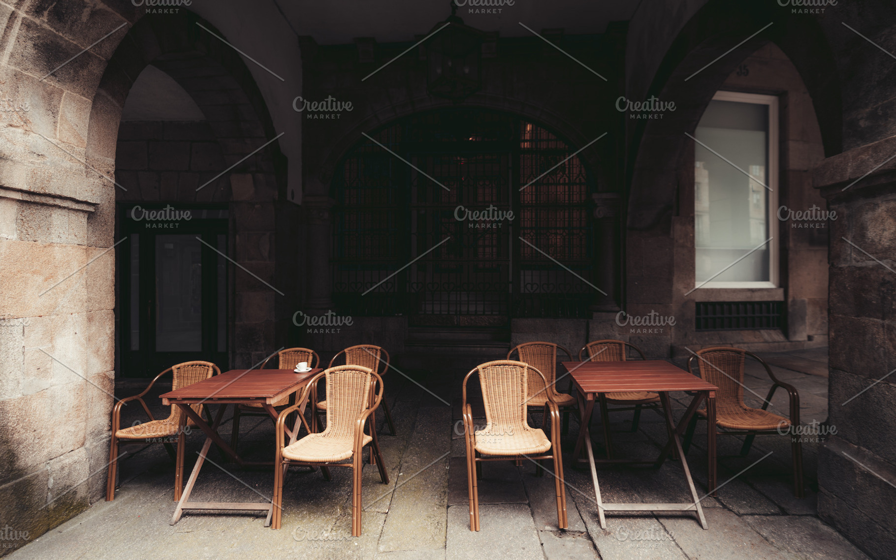 Street cafe furniture, cozy nook, an Architecture Photo by SkyNext