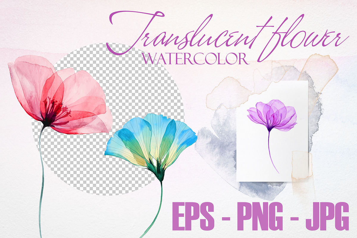 Watercolor Translucent Flower Vector, a Pattern Graphic by Deckar_art (Photo 2 of 4)
