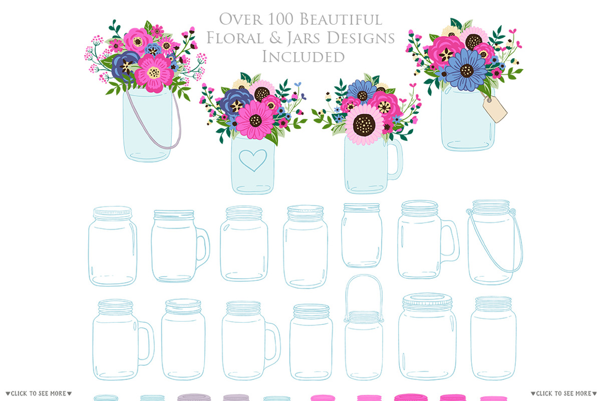 Pink and Navy Mason Jar Cliparts, an Illustration by Avenie Digital (Photo 2 of 2)